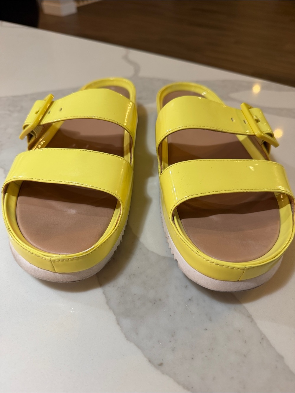 UGG Women’s Yellow Patent Buckle Sandals - size 9. Super Cool!